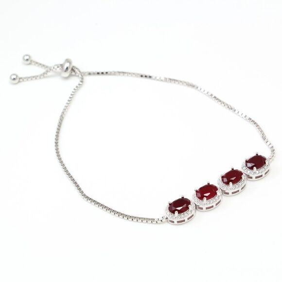 Adjustable Red Stone Bracelet 9258 Sterling Silver with Stunning CZ - Picture 5 of 8